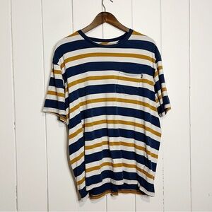 Loser Machine Company Blue White and Gold Striped T-Shirt. Size XL.